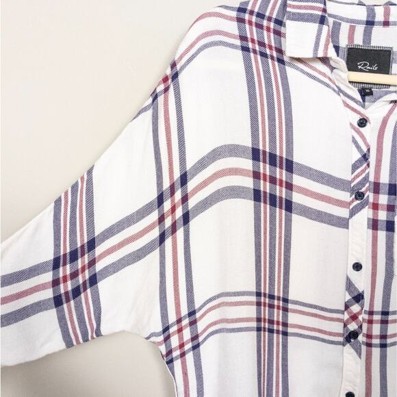 RAILS Maddox Dolman Sleeve Top White Red Blue Plaid Button Front Women's XS - Picture 4 of 7